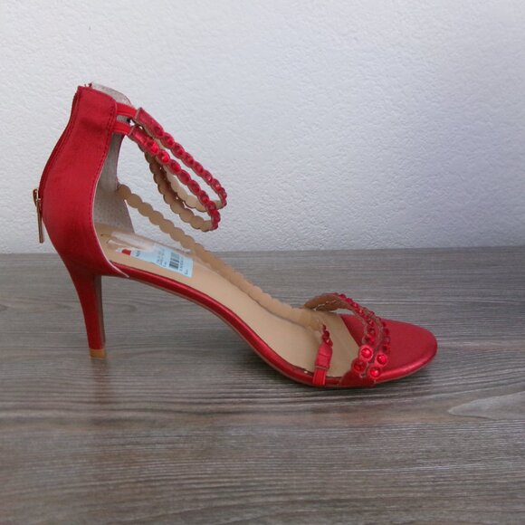 New Thalia Sodi Red Metallic Beaded Strappy DARRLA High Heels Open Toe 11 - Picture 8 of 16